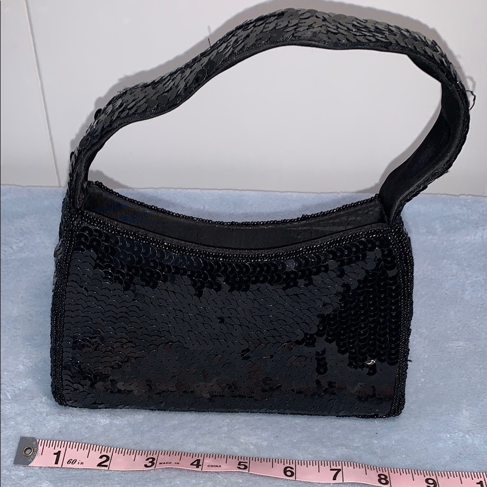 Sasha Vintage Elegant Black Sequin Shoulder Bag Evening Formal Gala